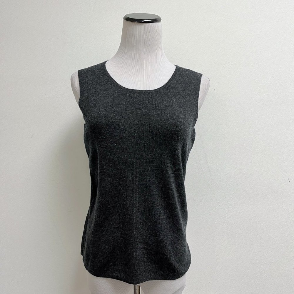 EILEEN FISHER charcoal black MERINO WOOL sleeveless knit sweater top PM